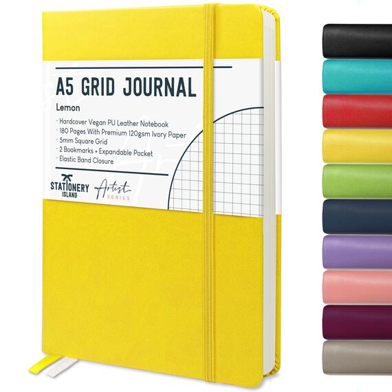 STATIONERY ISLAND Notizbuch A5 Kariert, Journal Hardcover mit 120 g/m² Dickem Papier, 180 Seiten Tagebuch, Notebook a5 für Mädchen, Reisetagebuch, Planen, Lernen, Schreiben