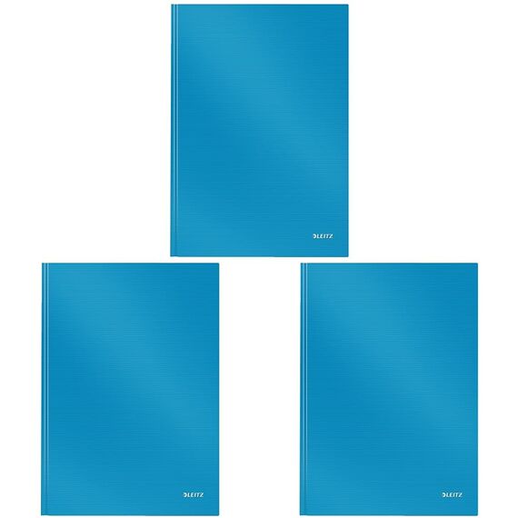 Leitz A4 Notizbuch, 80 Blatt, Hardcover, Linierte Seiten, Solid, Blau, 46650030 (Packung mit 3)