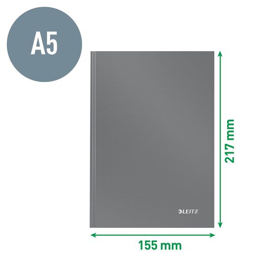 Leitz A5 Notizbuch liniert, 160 Seiten, 80 Blatt FSC zertifiziertes 80 g/m² Papier, Stabiler, kratzfester Hardcover-Einband, Für Büro, Schule oder als Tagebuch, Solid Serie, Hellblau, 46670030