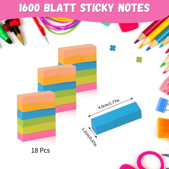 1600 Blatt Haftnotizen Klein, Sticky Notes, Haftnotizen Klebezettel, Klebezettel Klein, Haftnotiz Pastell, Page Marker, Book Tabs für Büro Zuhause Schule Sitzung (6 Farbe)