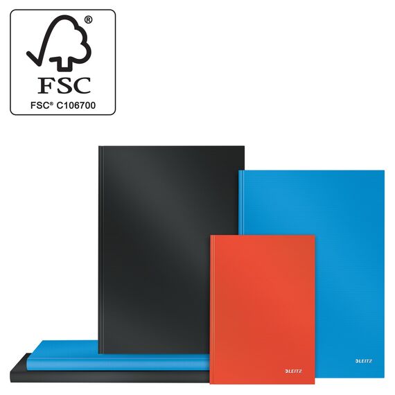 Leitz A5 Notizbuch kariert, 160 Seiten, 80 Blatt FSC zertifiziertes 80 g/m² Papier, Stabiler, kratzfester Hardcover-Einband, Für Büro, Schule oder als Tagebuch, Solid Serie, Hellrot, 46660020