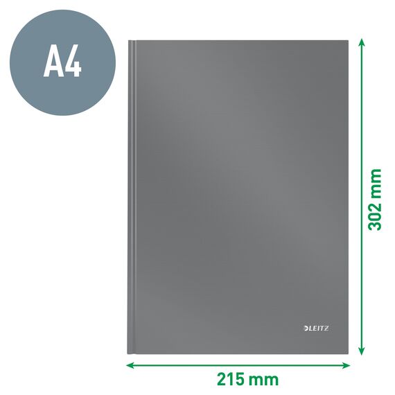 Leitz A4 Notizbuch kariert, 160 Seiten, 80 Blatt FSC zertifiziertes 80 g/m² Papier, Stabiler, kratzfester Hardcover-Einband, Für Büro, Schule oder als Tagebuch, Solid Serie, Schwarz, 46640095