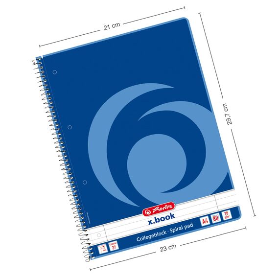 herlitz Collegeblock A4 Liniert, Lineatur 27, 80 Blatt, Rand innen und außen, 5 Stück