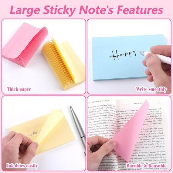 Haftnotizen, 480 Stück Sticky Notes, Groß Haftnotizen Pastell, Klebezettel Groß, Bunt Selbstklebende Klebezettel, Large Notizzettel Zum Beschriften für Schule, Zuhause, Büro - 76 x 127mm