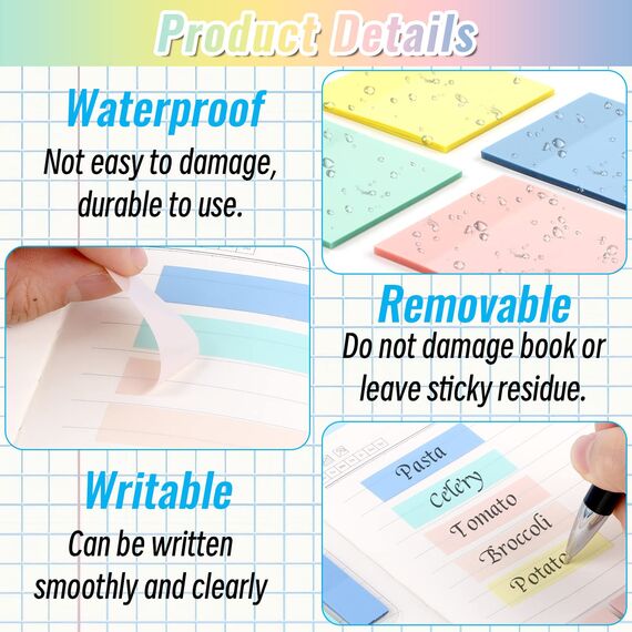 650 Blätter Transparente Haftnotizen, Transparent Sticky Notes, Pastell Notizzettel, Wasserfest Clear Sticky Notes, Wiederbeschreibbar Durchsichtige für Schulsachen, Schule, Büro, Hause
