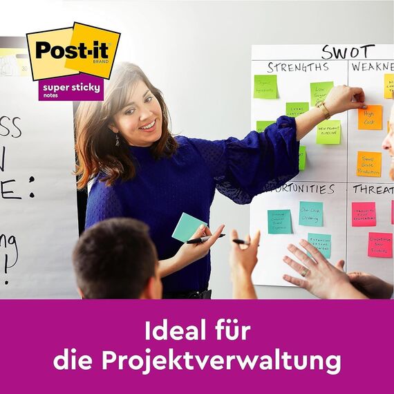 Post-it Super Sticky Notes, Packung mit 12 Blöcken, 90 Blatt pro Block, 76 mm x 76 mm, Farbe: Gelb - Extra-stark klebende Notizzettel für Notizen, To-Do-Listen und Erinnerungen