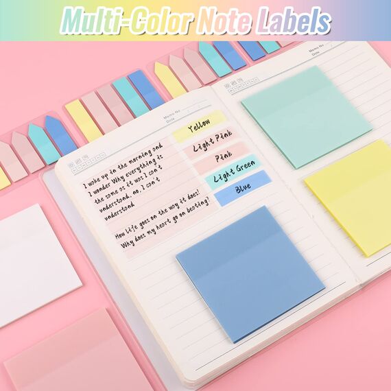 650 Blätter Transparente Haftnotizen, Transparent Sticky Notes, Pastell Notizzettel, Wasserfest Clear Sticky Notes, Wiederbeschreibbar Durchsichtige für Schulsachen, Schule, Büro, Hause