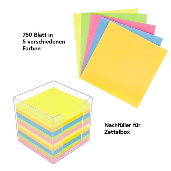Westcott Notizzettel bunt 750 Blatt Nachfüllpack (2er-Set) | 2 x Notizblock mit 9 x 9 cm großen Blättern in 5 Farben | Nachfüllset für Spenderbox | FSC-zertifiziertes Papier 80g/m² | E-1733229 00