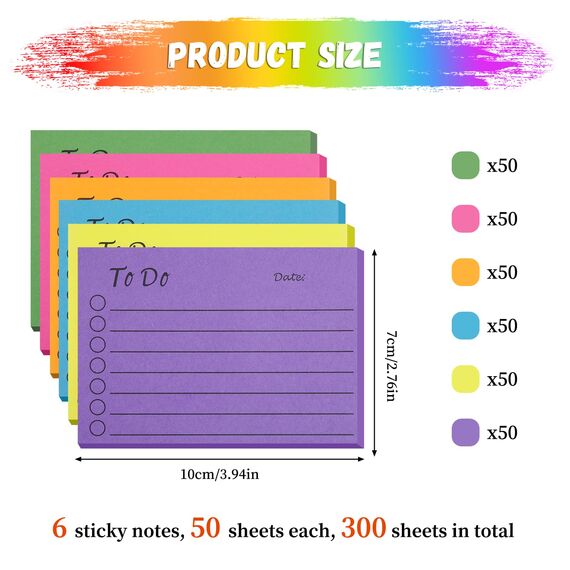 300 Blätter Haftnotizen, To Do Listen Block, Sticky Notes, Haftnotizen Klebezettel, Notizblöcke Linierte Notizzettel für Planer Erinnerung Büro Zuhause Schule Zubehör