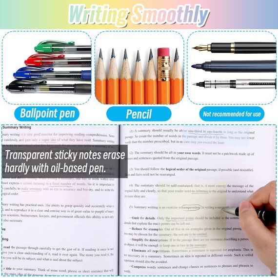 650 Blätter Transparente Haftnotizen, Transparent Sticky Notes, Pastell Notizzettel, Wasserfest Clear Sticky Notes, Wiederbeschreibbar Durchsichtige für Schulsachen, Schule, Büro, Hause