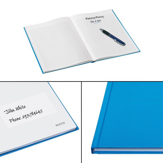 Leitz A4 Notizbuch kariert, 160 Seiten, 80 Blatt FSC zertifiziertes 80 g/m² Papier, Stabiler, kratzfester Hardcover-Einband, Für Büro, Schule oder als Tagebuch, Solid Serie, Hellblau, 46640030