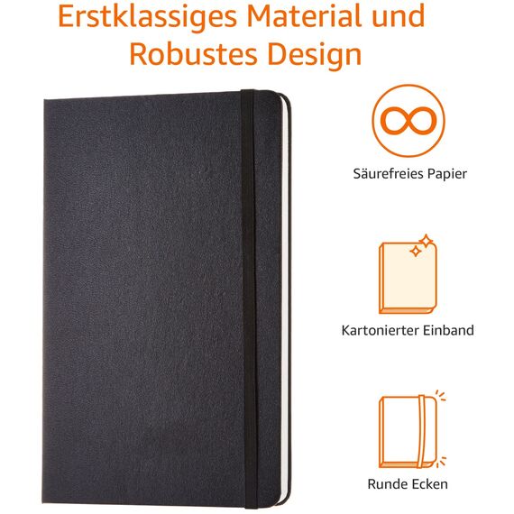 Amazon Basics Classic Notizbuch, A5, blanko, schwarz