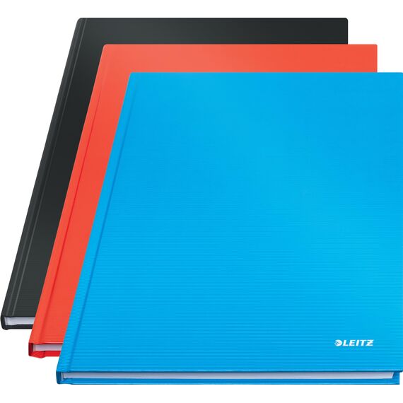 Leitz A4 Notizbuch liniert, 160 Seiten, 80 Blatt FSC zertifiziertes 80 g/m² Papier, Stabiler, kratzfester Hardcover-Einband, Für Büro, Schule oder als Tagebuch, Solid Serie, Hellrot, 46650020