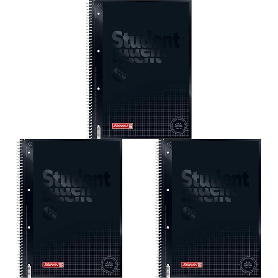Brunnen 1067928190 Notizblock/Collegeblock Student Colour Code (A4 kariert, Lineatur 28, 90 g/m², 80 Blatt) schwarz (Packung mit 3)