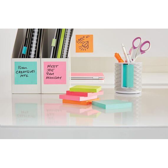 Post-it Notes Energetic Collection, Packung mit 6 Blöcken, 100 Blatt pro Block, 76 mm x 127 mm, Farben: Gelb, Blau, Orange, Pink, Grün - Selbstklebende Notizzettel für Notizen