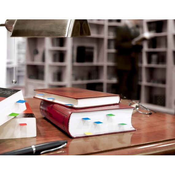 Post-it Index Flags schmal, Packung mit 4 Spendern, 35 Blatt pro Spender, 11, 9 mm x 43, 2 mm, Gelb, Rot, Grün, Blau - Zum Markieren, Hervorheben oder Farbcodieren wichtiger Informationen