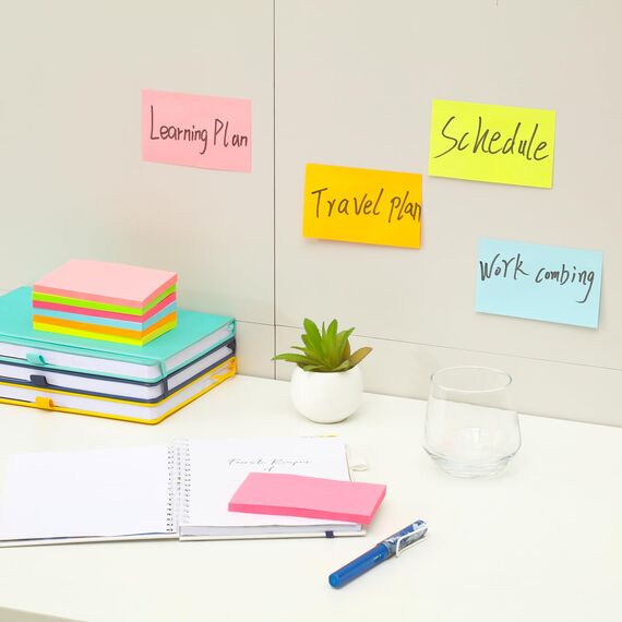 480 Sheets - 7,6 x 12,7 cm Große Haftnotizen, 76 x 127 mm, 6 Brillante Farben, Sortiert, Selbstklebende blöcke, 80 Blatt pro Block für Erinnerung, Checkliste oder To-Do-Liste