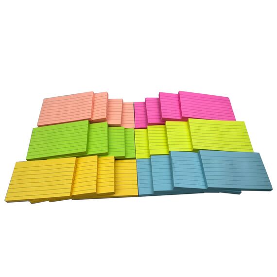 1920 Sheets 24 Blöcke, 7,6 x 12,7 cm, groß, liniert, 76 x 127 mm, 6 brillante Farben, sortiert, Querformat, liniert, selbstklebende Blöcke, 80 Blatt/Block