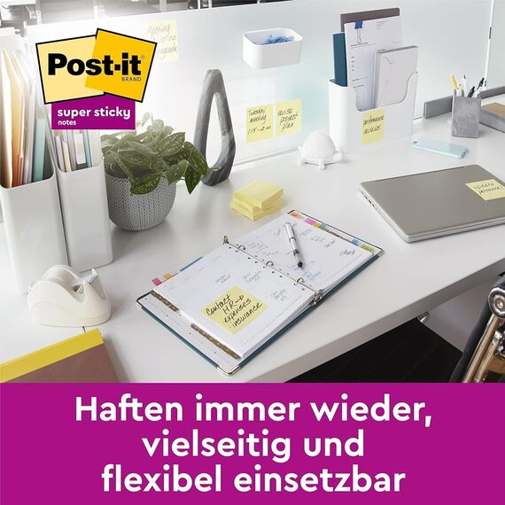 Post-it Super Sticky Notes, Packung mit 12 Blöcken, 90 Blatt pro Block, 47,6 mm x 47,6 mm, Farbe: Gelb - Extra-stark klebende Notizzettel für Notizen, To-Do-Listen und Erinnerungen