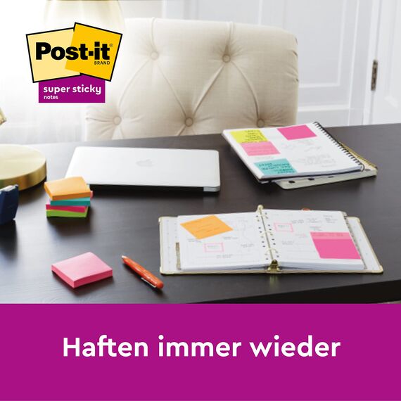 Post-it Super Sticky Notes Soulful Collection, Packung mit 12 Blöcken, 90 Blatt pro Block, 47, 6 mm x 47, 6 mm, Pink, Lila, Grün, Grau, Blau - Extra-stark klebende Notizzettel für To-Do-Listen