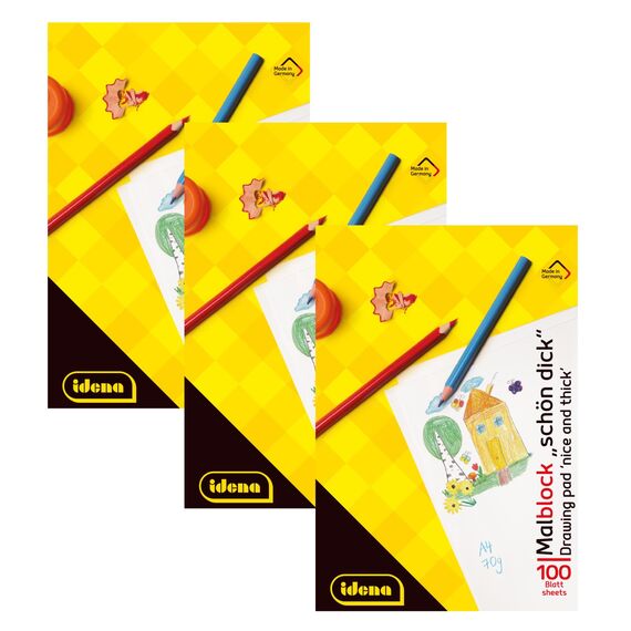 Idena 10390 - Idena Malblock, DIN A4, 100 Blatt, 70g/m², Schön Dick (3 Stück)