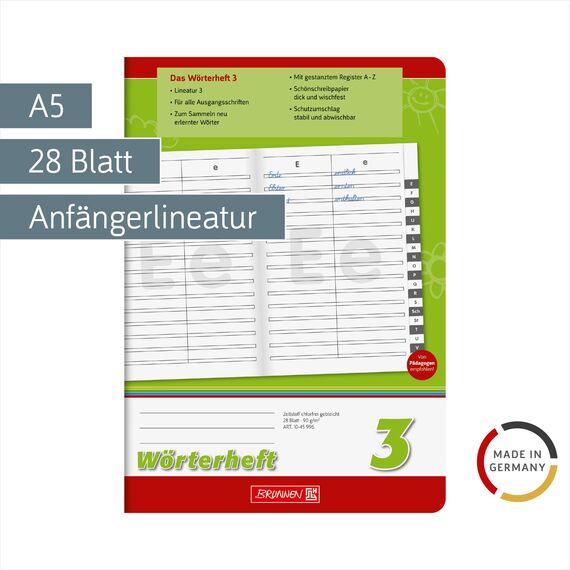 BRUNNEN Wörterheft | A5, Lineatur 3, 28 Blatt, grün