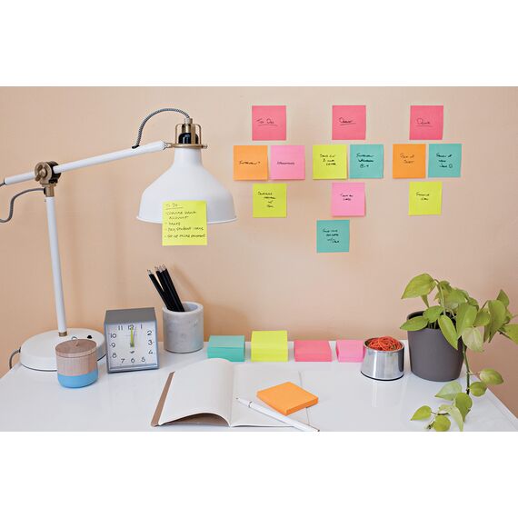 Post-it Super Sticky Notes Cosmic Collection, Packung mit 12 Blöcken, 90 Blatt pro Block, 47,6 mm x 47,6 mm, Türkis, Grün, Pink - Extra-stark klebende Notizzettel für Notizen und To-Do-Listen