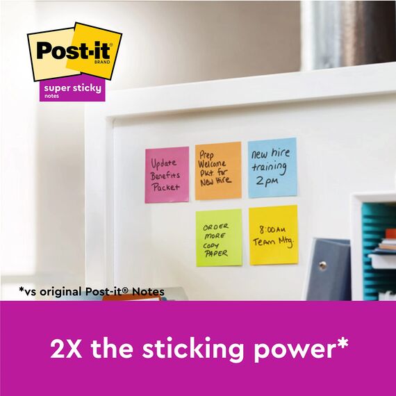 Post-it Super Sticky Notes Soulful Collection, Packung mit 12 Blöcken, 90 Blatt pro Block, 47, 6 mm x 47, 6 mm, Pink, Lila, Grün, Grau, Blau - Extra-stark klebende Notizzettel für To-Do-Listen