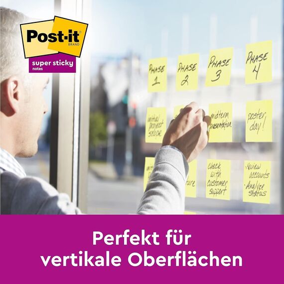 Post-it Super Sticky Notes, Packung mit 12 Blöcken, 90 Blatt pro Block, 47,6 mm x 47,6 mm, Farbe: Gelb - Extra-stark klebende Notizzettel für Notizen, To-Do-Listen und Erinnerungen