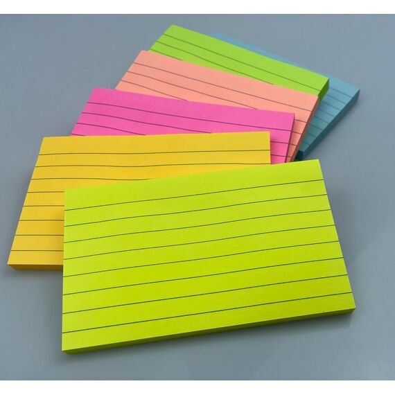 7,6 x 12,7 cm große, linierte Haftnotizen, 76 x 127 mm, 6 brillante Farben, sortiert, Querformat, liniert, selbstklebend, 80 Blatt/Block