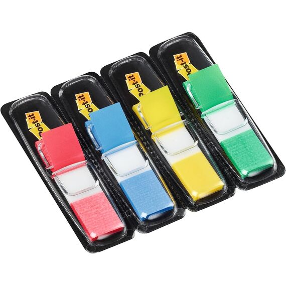 Post-it Index Flags schmal, Packung mit 4 Spendern, 35 Blatt pro Spender, 11, 9 mm x 43, 2 mm, Gelb, Rot, Grün, Blau - Zum Markieren, Hervorheben oder Farbcodieren wichtiger Informationen