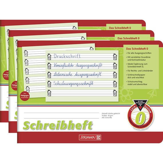 Brunnen Schreiblernheft (3 Stück, Schreibheft Lin. 0)