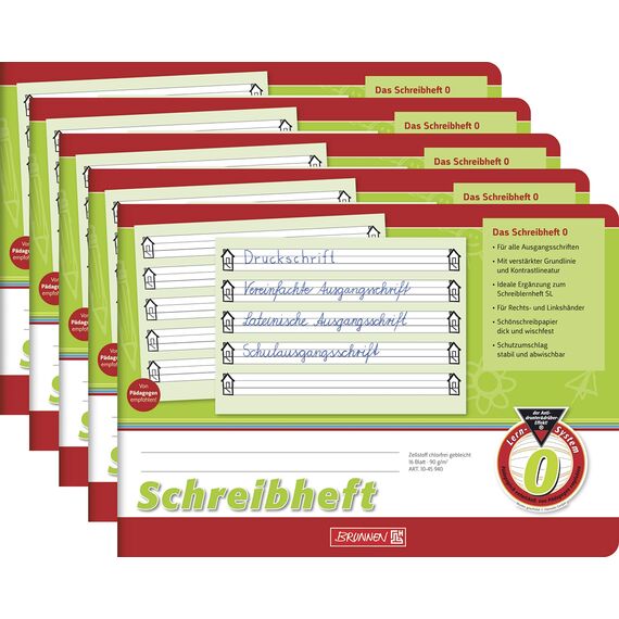 Brunnen Schreiblernheft (5 Stück, Schreibheft Lin. 0)