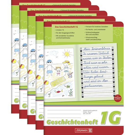 Brunnen Schreiblernheft (5 Stück, Geschichtenheft Lin. 1G)