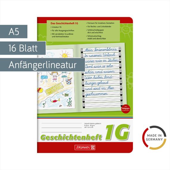 BRUNNEN Geschichtenheft | A5, Lineatur 1G, 16 Blatt, grün