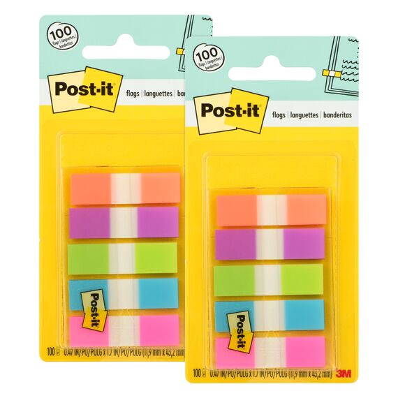 Post-it Index Haftstreifen, Mini, Verschiedene Neonfarben, 11.9 mm x 43.2 mm, 100 Haftstreifen - Für Dokumente und Wichtige Informationen (Packung mit 2)