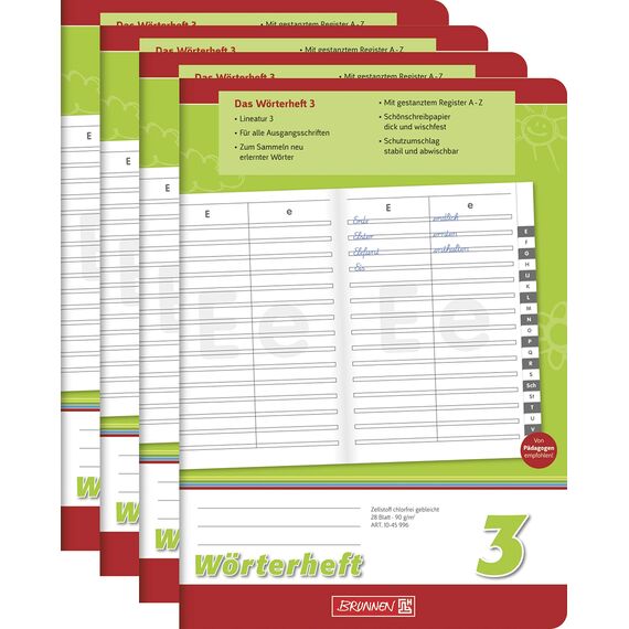 Brunnen Schreiblernheft (4 Stück, Wörterheft Lin. 3)