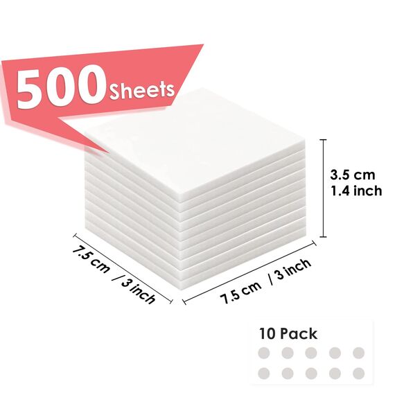 500 BläTter Transparente Haftnotizen Set, 10 Pads Transparent Wasserdicht Haftnotizen 75×75 mm,Wiederbeschreibbar Selbstklebendes Clear Notizzettel Sticky Notes Klebezettel FüR BüRo Studenten Papier