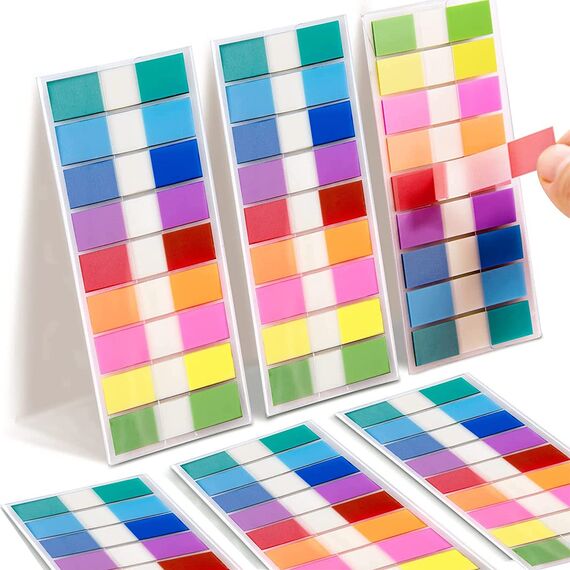 Okydoky 1080 Stück Haftstreifen(9 Farben,44 x 11 mm) 6er Pack Eschreibbare Klebezettel Haftmarker, Textstreifen Page Marker, Haftnotizen Index Tabs für Seitenmarkierungm, Sticky Notes(6p.DE)