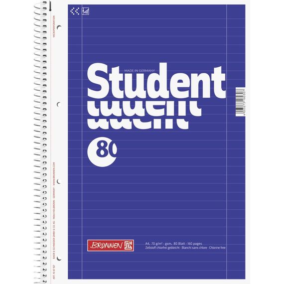 Collegeblöcke Student A4 Lineatur 27, liniert 80 Blatt + 5 Brunnen Collegeblöcke 28 kariert , weiß