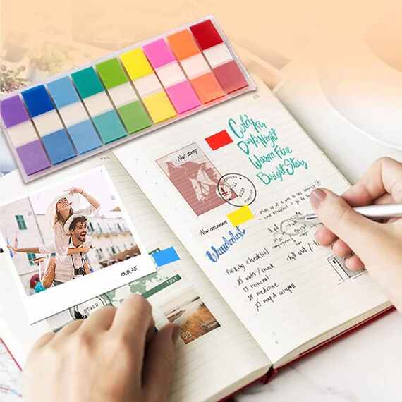 Okydoky 1080 Stück Haftstreifen(9 Farben,44 x 11 mm) 6er Pack Eschreibbare Klebezettel Haftmarker, Textstreifen Page Marker, Haftnotizen Index Tabs für Seitenmarkierungm, Sticky Notes(6p.DE)
