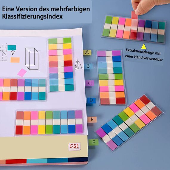 Okydoky 1080 Stück Haftstreifen(9 Farben,44 x 11 mm) 6er Pack Eschreibbare Klebezettel Haftmarker, Textstreifen Page Marker, Haftnotizen Index Tabs für Seitenmarkierungm, Sticky Notes(6p.DE)