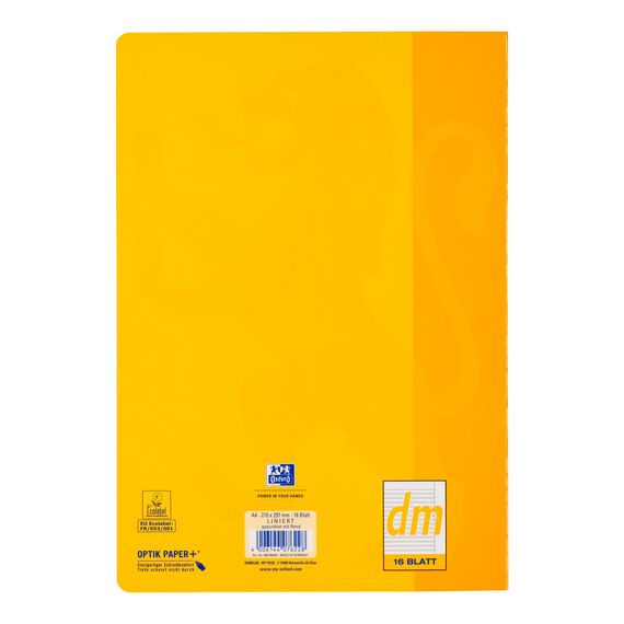 Oxford Schulheft A4, 16 Blatt, Lineatur dm 11 (liniert mit gepunkteter Hilfslinie & weißem Rand rechts), 15 Stück