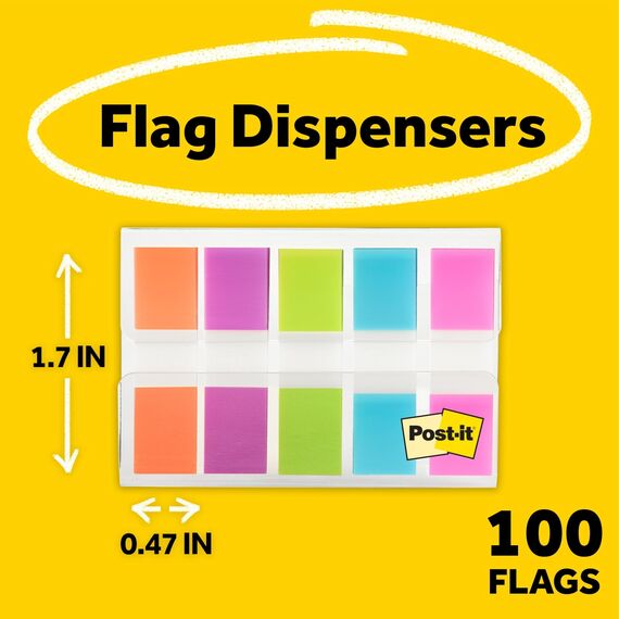 Post-it Index Haftstreifen, Mini, Verschiedene Neonfarben, 11.9 mm x 43.2 mm, 100 Haftstreifen - Für Dokumente und Wichtige Informationen