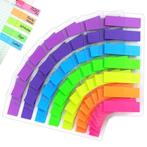 Hanyousheng 1120 Stücke Klebezettel, Haftnotizen, Haftmarker Film, Textstreifen, Mini Haftstreifen, Klebemarkierungen, Index Tabs, zum Lesen von Notizen, Bücher, 7 Farben, mit Aufbewahrungstasche