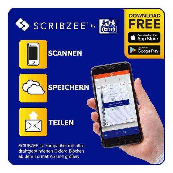 Oxford Collegeblock A4 liniert, mit Doppelrand, 80 Blatt, orange, 10 Stück