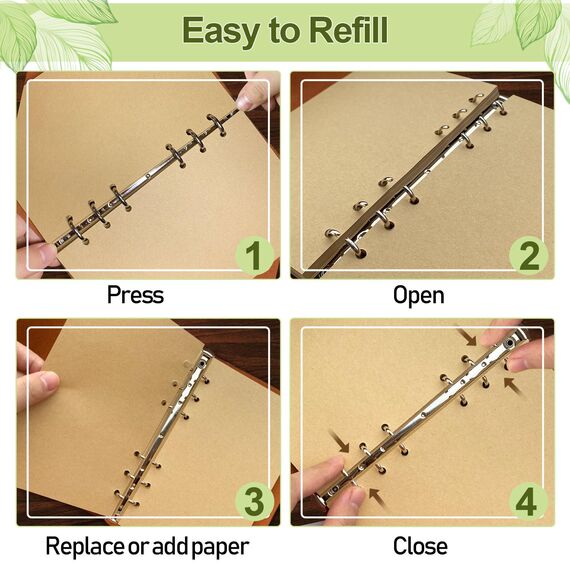 Joy & Inspiration PU Leder Notizbuch Braun Vintage Nachfüllbar Gebunden Schönes Reisetagebuch Tagebuch Ringbuch Skizzenbuch Vintage Notizbuch (A5 Hellgrün, Hellgrün)