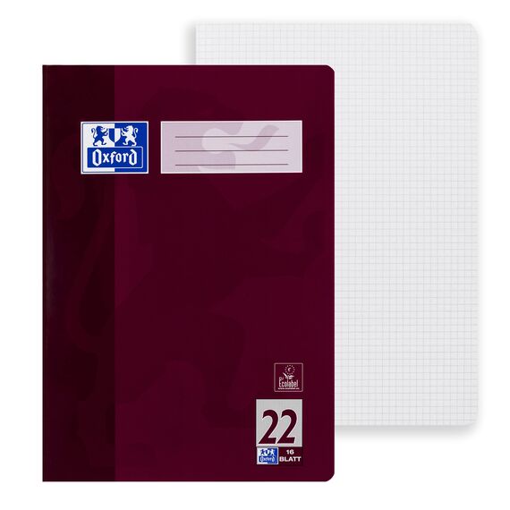 Oxford Schulheft A4, 16 Blatt, Lineatur 22, kariert, 15 Stück