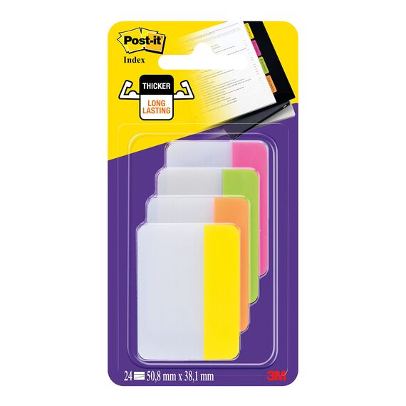 Post-it Haftstreifen Index Strong 686-PLOY – Haftnotizen im breiten Format 38 x 50,8 mm mit extra starker Klebkraft – 4 Haftstreifen Blöcke à 6 Blatt in 4 Farben im praktischen Etui