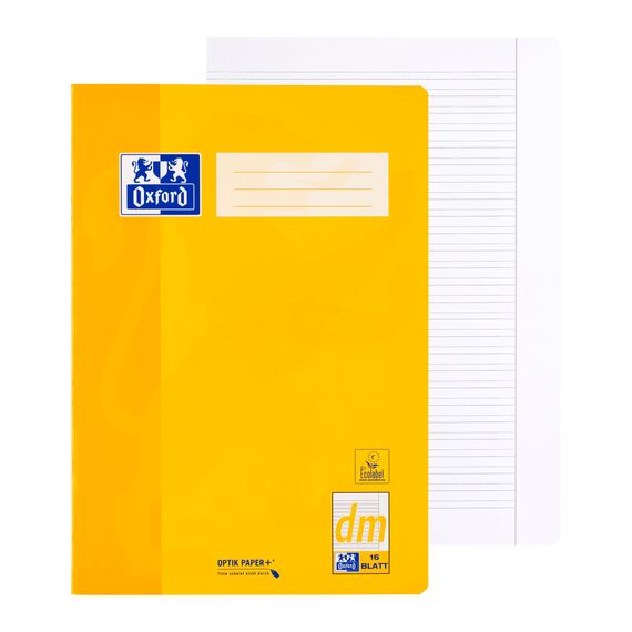 Oxford Schulheft A4, 16 Blatt, Lineatur dm 11 (liniert mit gepunkteter Hilfslinie & weißem Rand rechts), 15 Stück